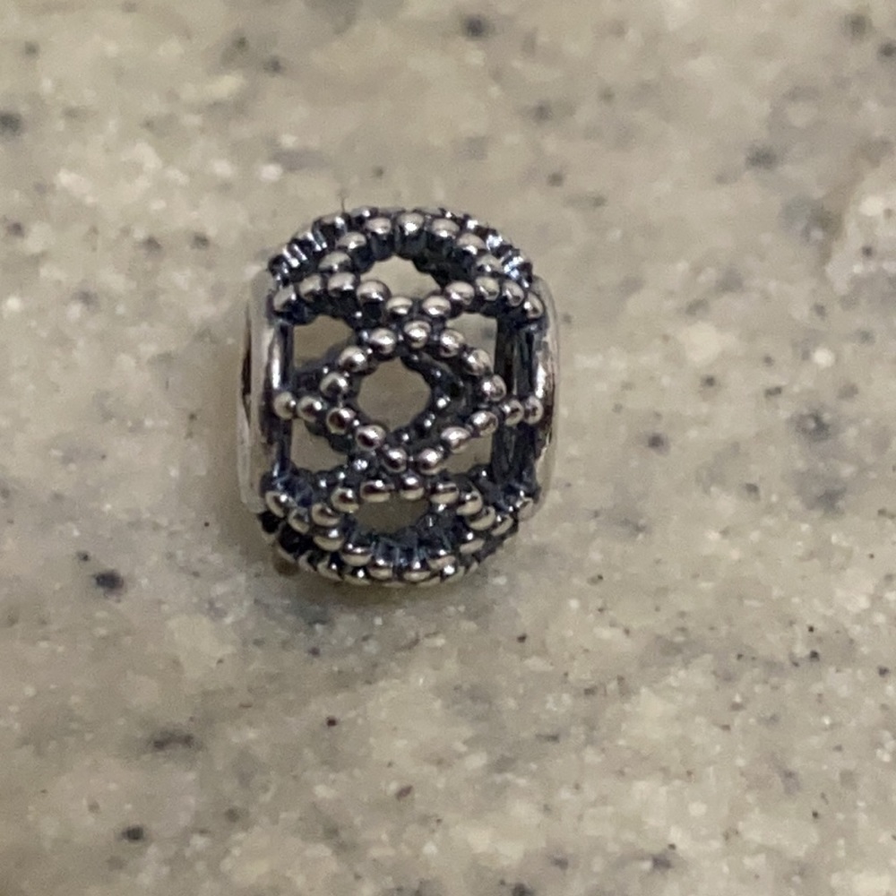 Pandora Silver Openwork Beaded Weave Cage Charm - Picture 5 of 9
